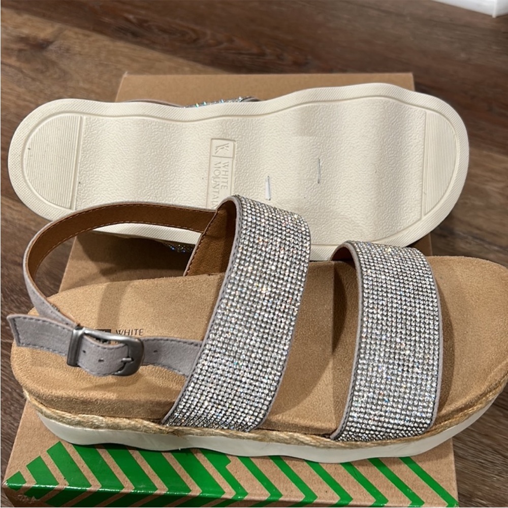 White Mountain Silver Gray Sandals Sparkly Platform - Picture 3 of 4
